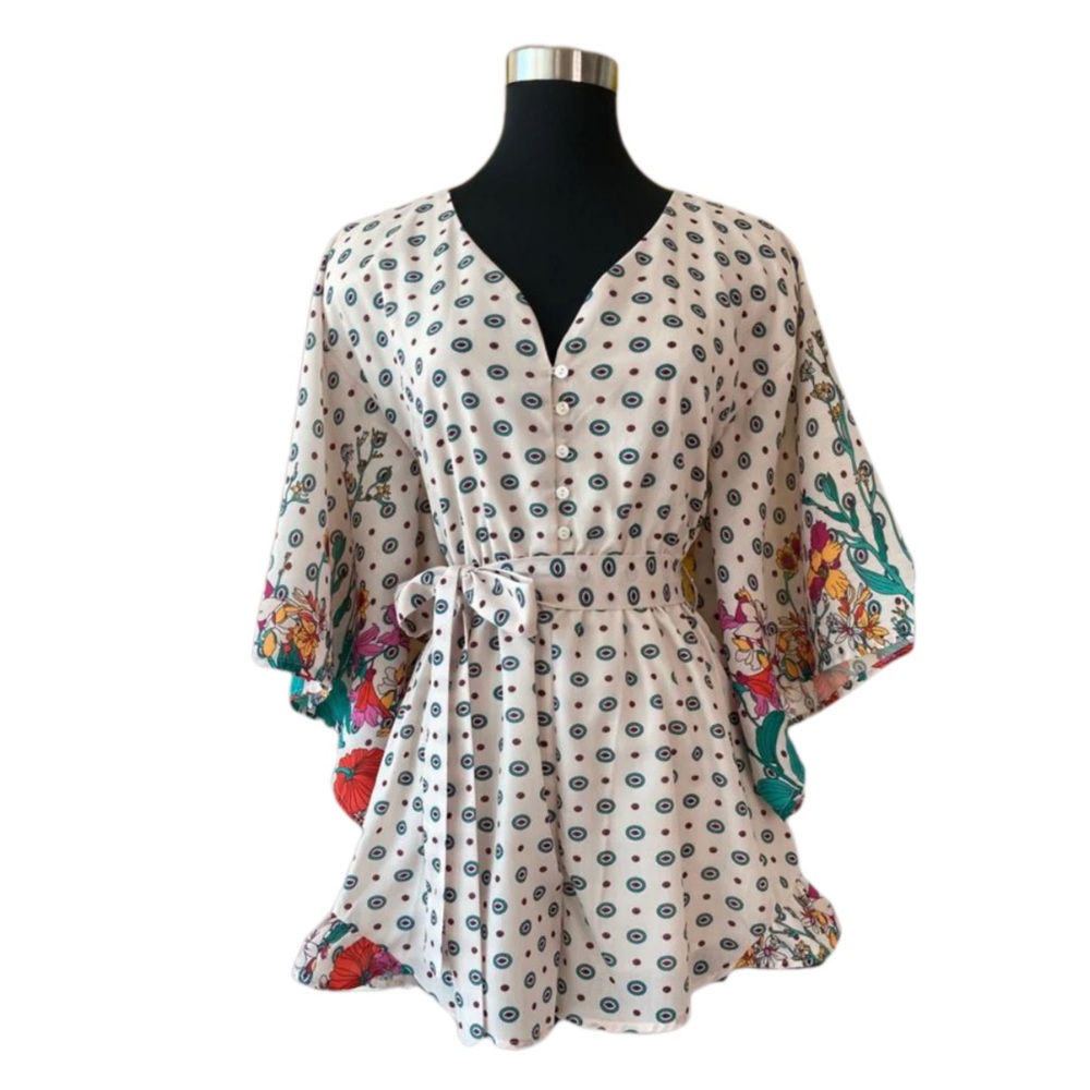 L’atiste By Amy | Women’s Paisley Print Kimono Sleeve V-Neck Romper Lightweight